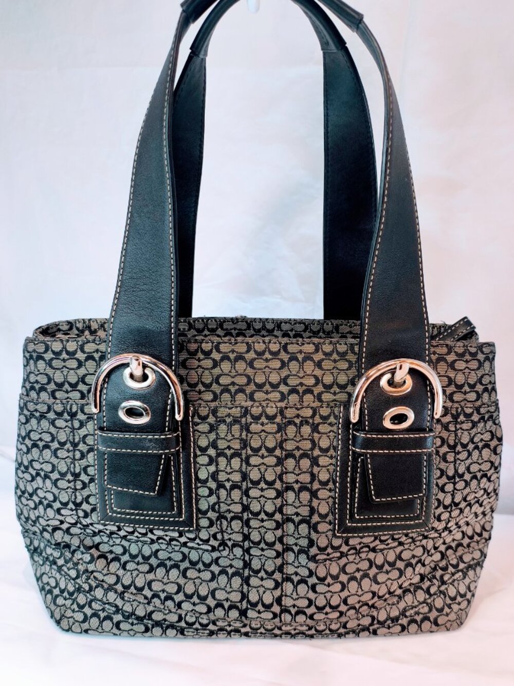 COACH Soho Signature Small Black Gray Canvas Satchel, Style F12310 - Picture 4 of 15